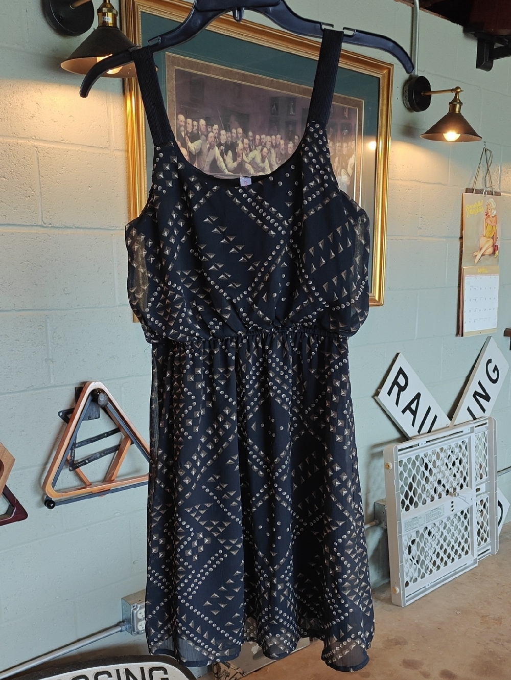 Memorial Day Sale! Black Sleeveless Patterned Chiffon Dress